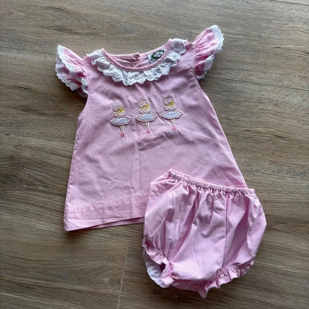 Smocked Threads Cecil & Lou Pink White Gingham Dress Girls 3T Ballerinas Preppy